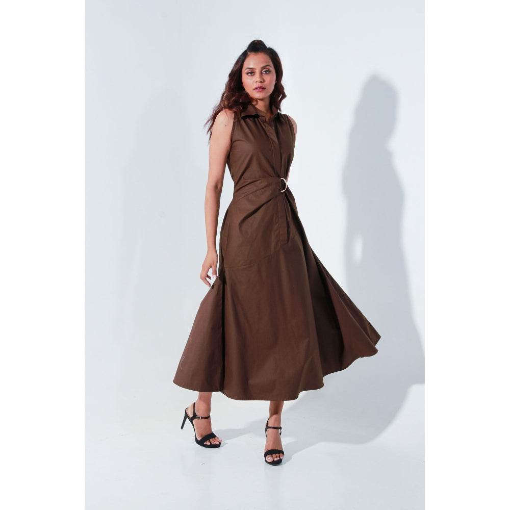 Echke Brown Sleeveless Edgar Dress with Attached Saddle Belt (Set of 2)
