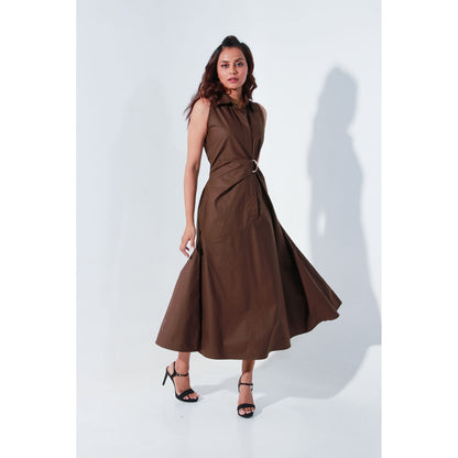 Echke Brown Sleeveless Edgar Dress with Attached Saddle Belt (Set of 2)