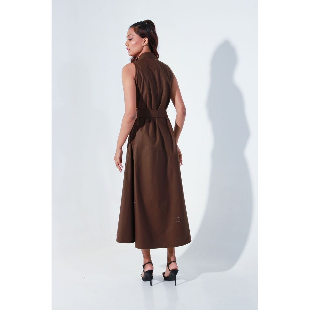 Echke Brown Sleeveless Edgar Dress with Attached Saddle Belt (Set of 2)