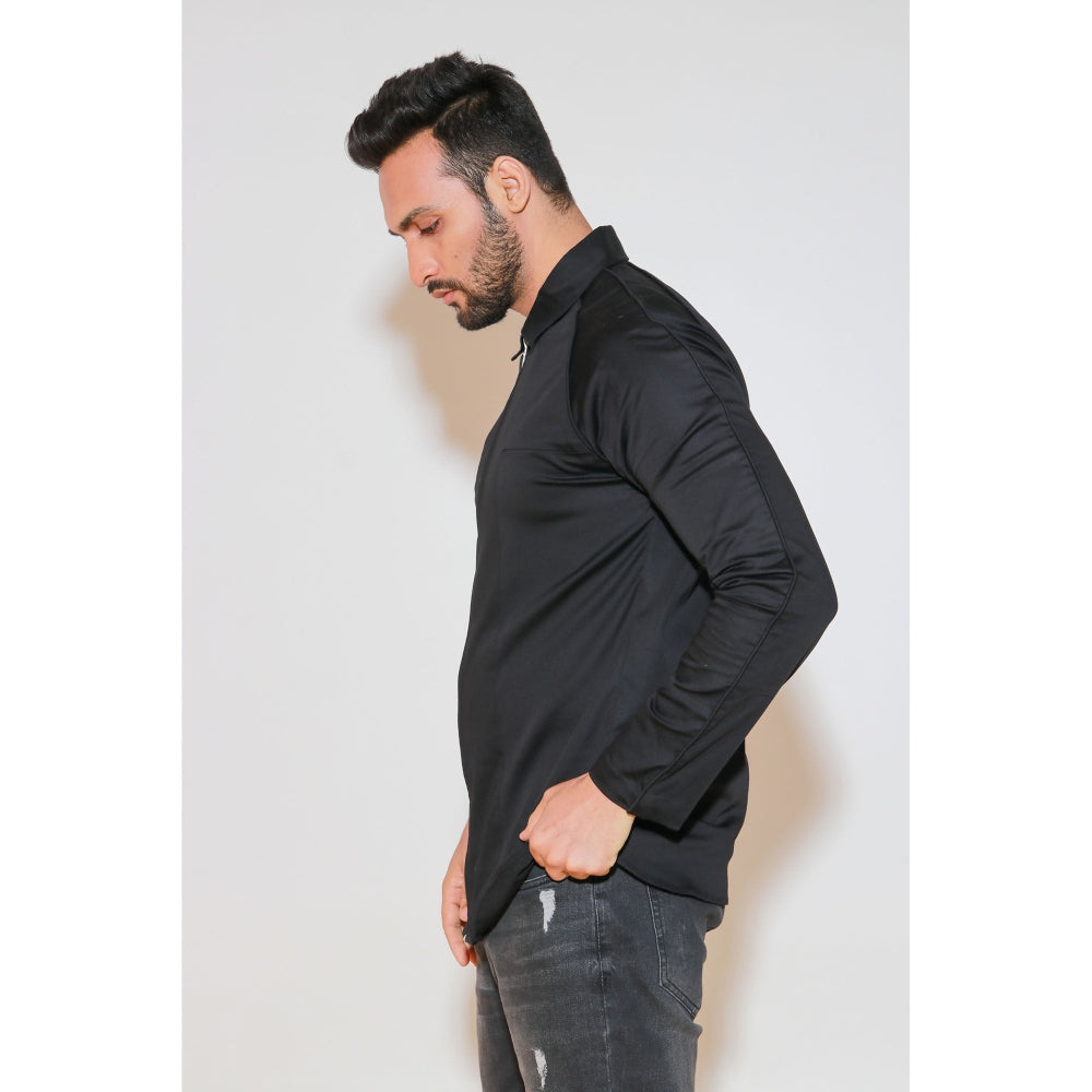 Echke Charcoal Shirt with Press Buttons and Self Piping