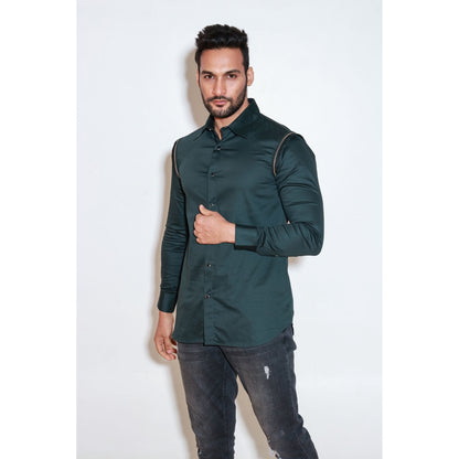 Echke Dark Green Full Sleeves Shirt with Silver Zipper and Cord Detailing On Both Shoulders