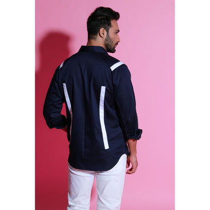 Echke Navy Blue Shirt with Piping & White Border On Shoulder