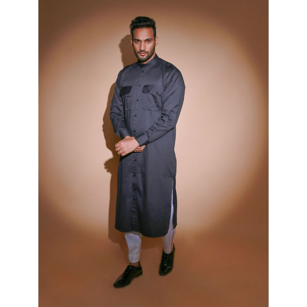 Echke Charcoal Jacket with 2 Front Pocket and Shoulder Flap Co-Ord with Narrow Pant (Set of 2)