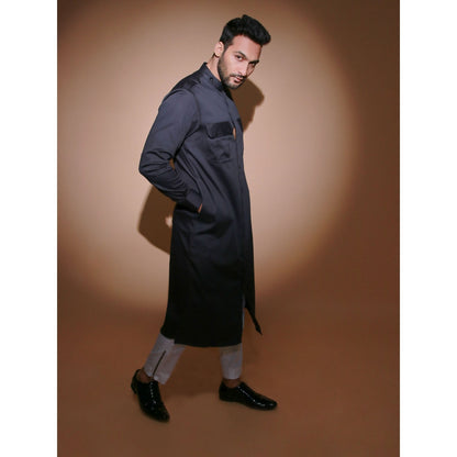 Echke Charcoal Jacket with 2 Front Pocket and Shoulder Flap Co-Ord with Narrow Pant (Set of 2)