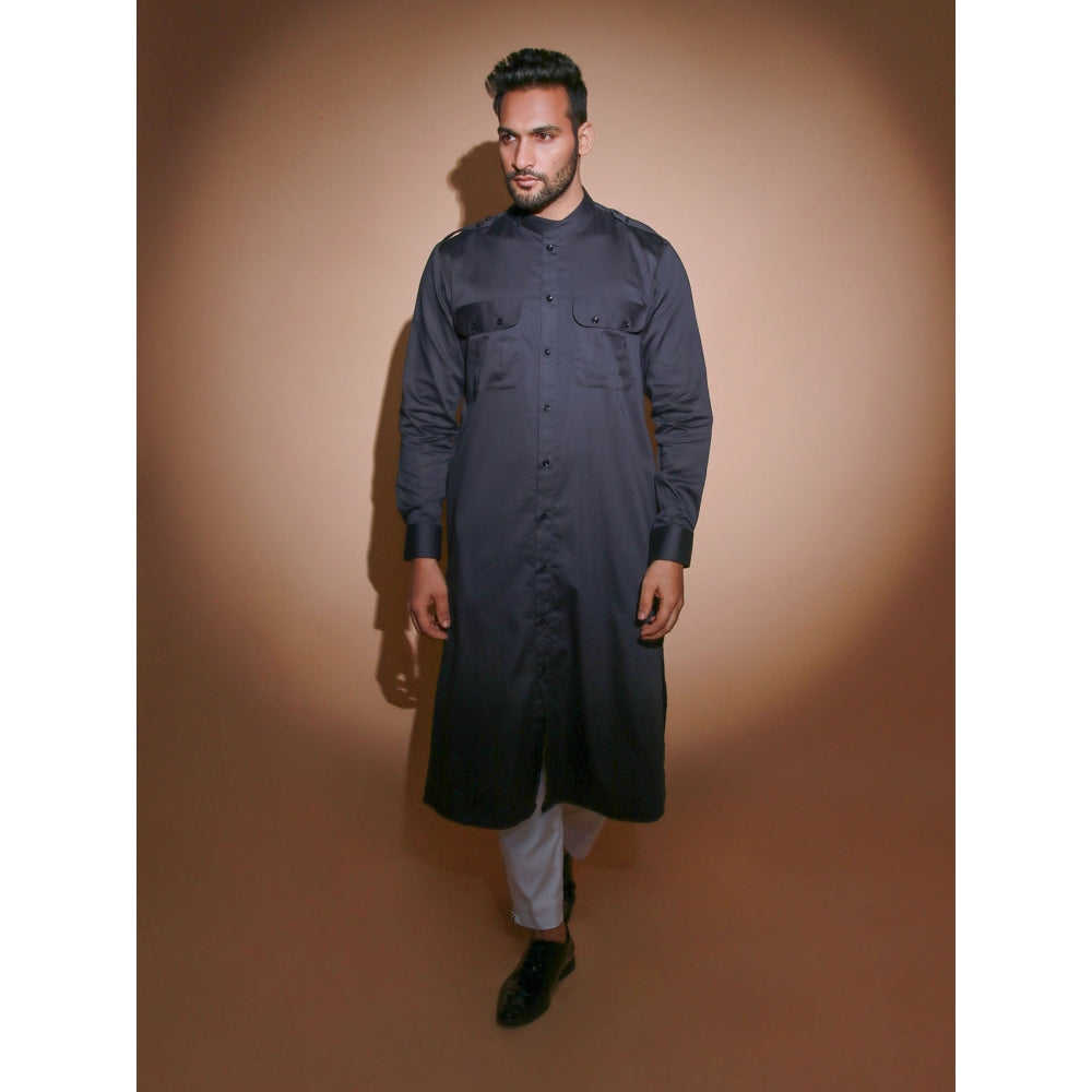 Echke Charcoal Jacket with 2 Front Pocket and Shoulder Flap Co-Ord with Narrow Pant (Set of 2)