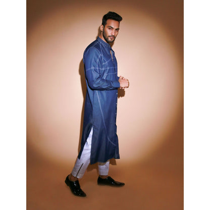 Echke Denim Kurta with White Stitches Detaling (Set of 2)