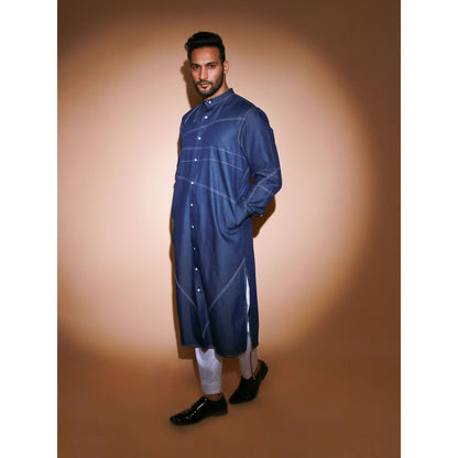Echke Denim Kurta with White Stitches Detaling (Set of 2)