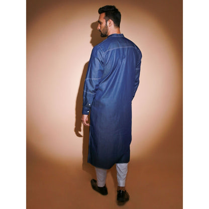 Echke Denim Kurta with White Stitches Detaling (Set of 2)