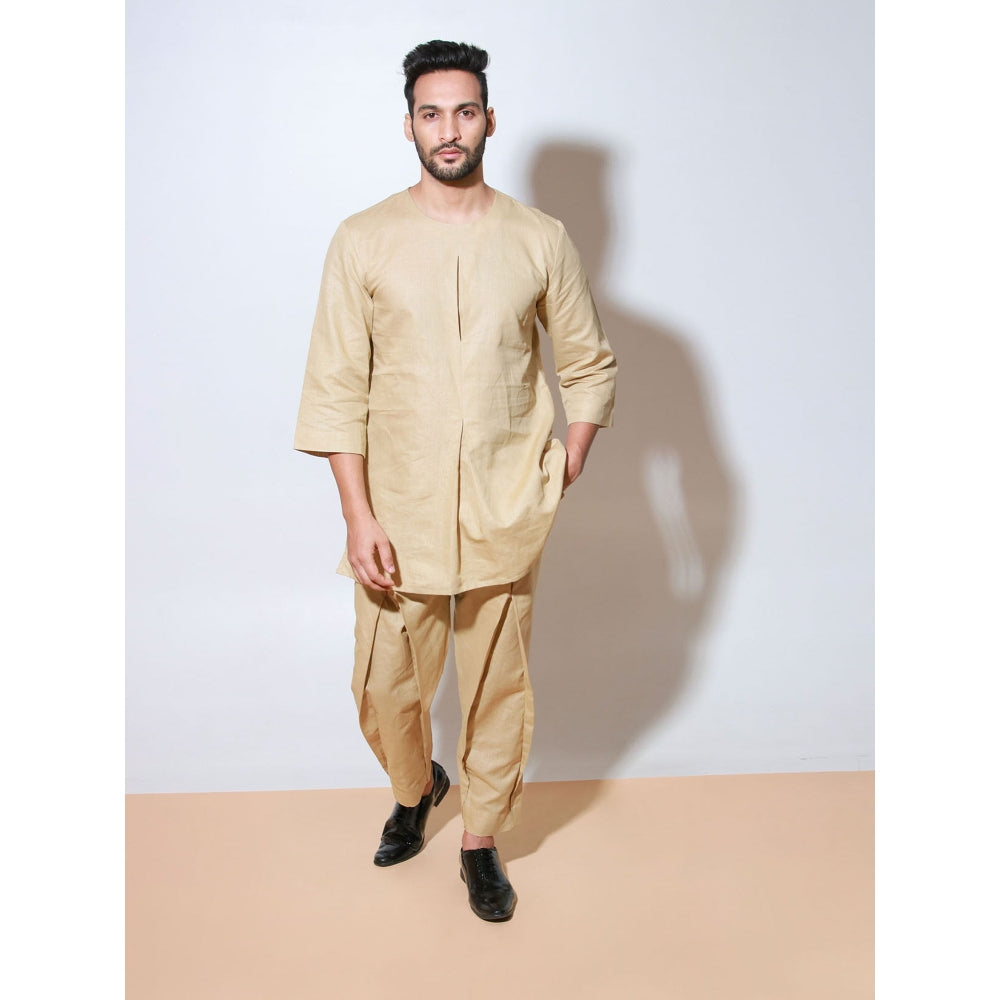 Echke Beige Round Neck Co-Ord with Front Pleat Join Feature (Set of 2)