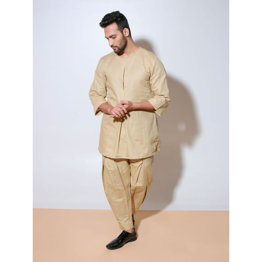 Echke Beige Round Neck Co-Ord with Front Pleat Join Feature (Set of 2)