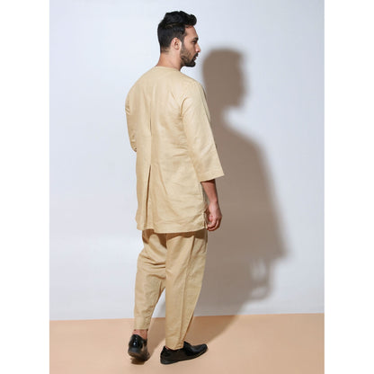 Echke Beige Round Neck Co-Ord with Front Pleat Join Feature (Set of 2)