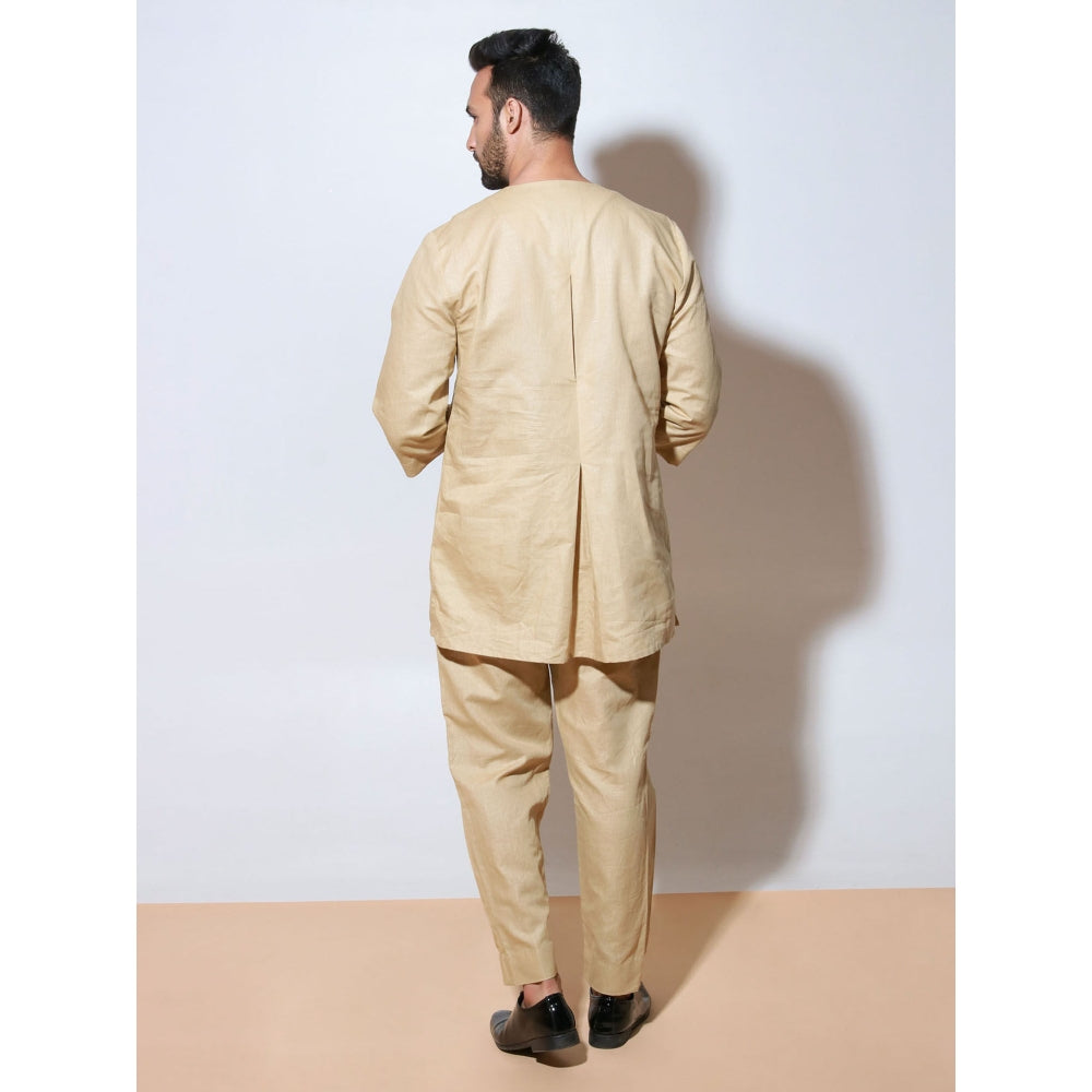 Echke Beige Round Neck Co-Ord with Front Pleat Join Feature (Set of 2)