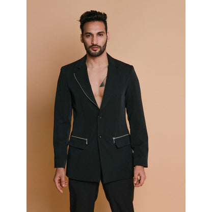 Echke Black Jacket with Zippers and Narrow Fitted Pants (Set of 2)