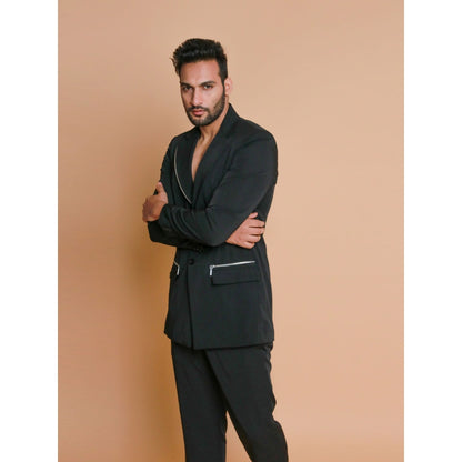 Echke Black Jacket with Zippers and Narrow Fitted Pants (Set of 2)
