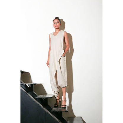 Echke Ecru Asymmetric Sleeveless Jumpsuit
