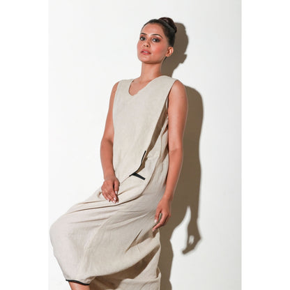 Echke Ecru Asymmetric Sleeveless Jumpsuit
