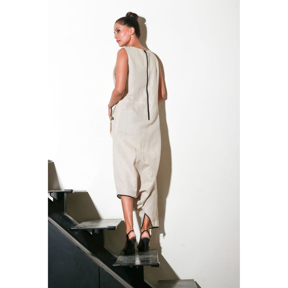 Echke Ecru Asymmetric Sleeveless Jumpsuit