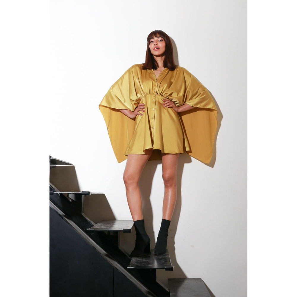 Echke Mustard Milano Dress with Back Slit And Zipper
