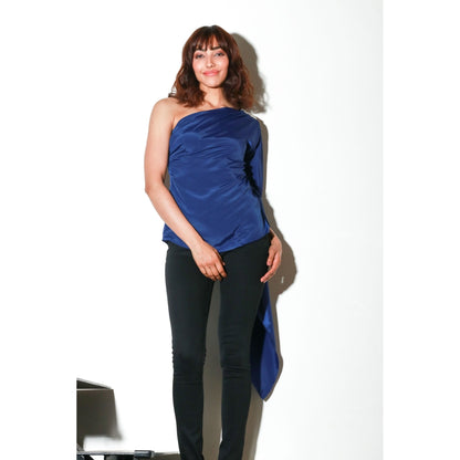 Echke One Shoulder Top with Drape And Diamonte Shoulder Feature
