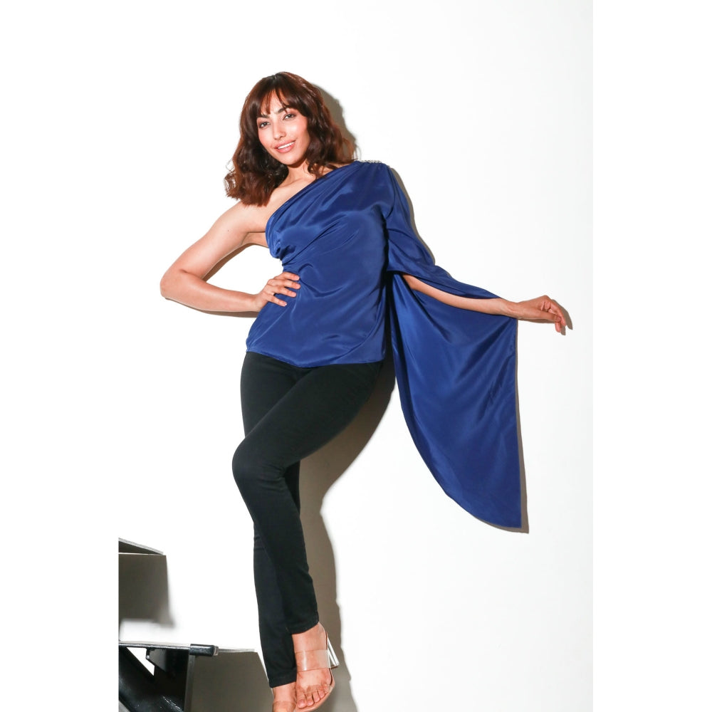 Echke One Shoulder Top with Drape And Diamonte Shoulder Feature