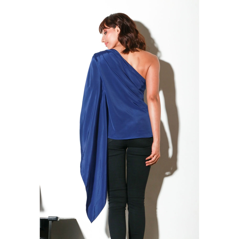 Echke One Shoulder Top with Drape And Diamonte Shoulder Feature