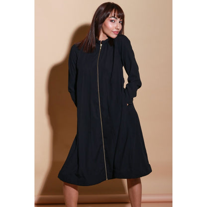 Echke Quilted Neck Flared Dress with Zipper Feature