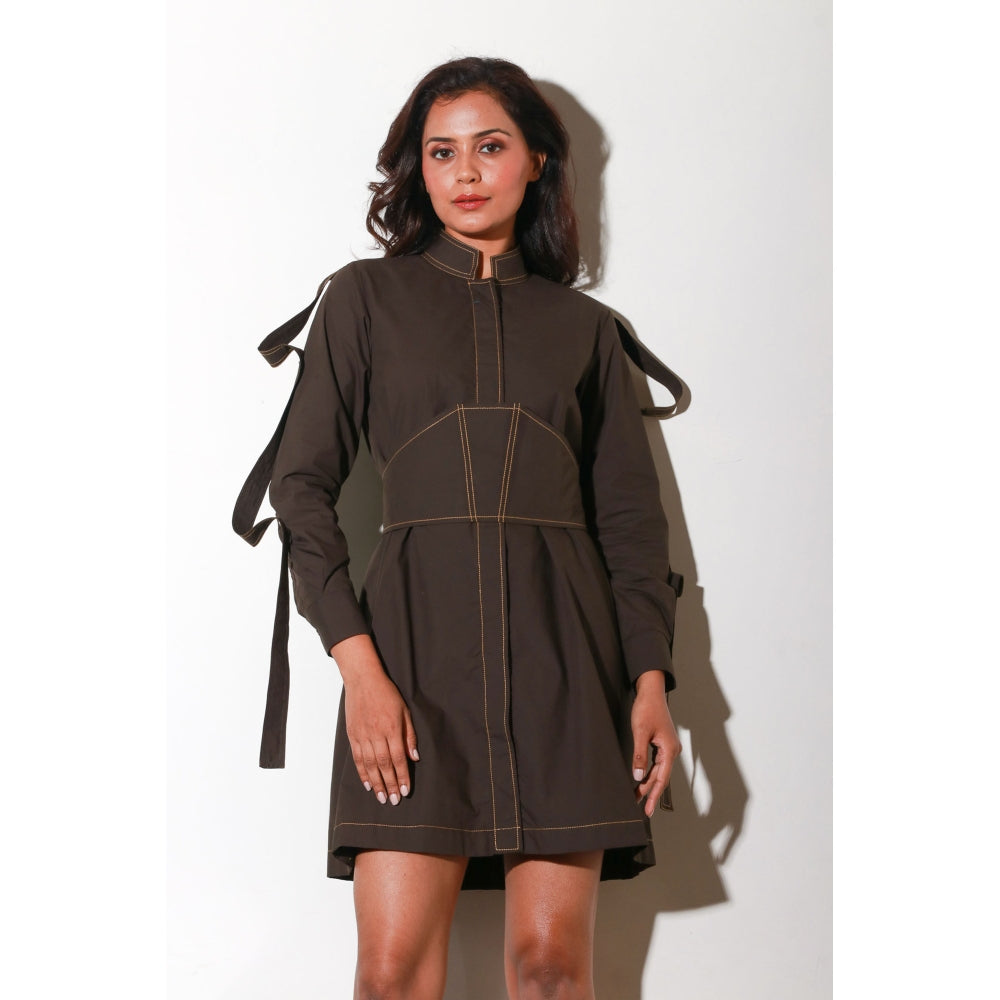 Echke Short Dress with Self Broad Belt And Side Button Patti Feature (Set of 2)