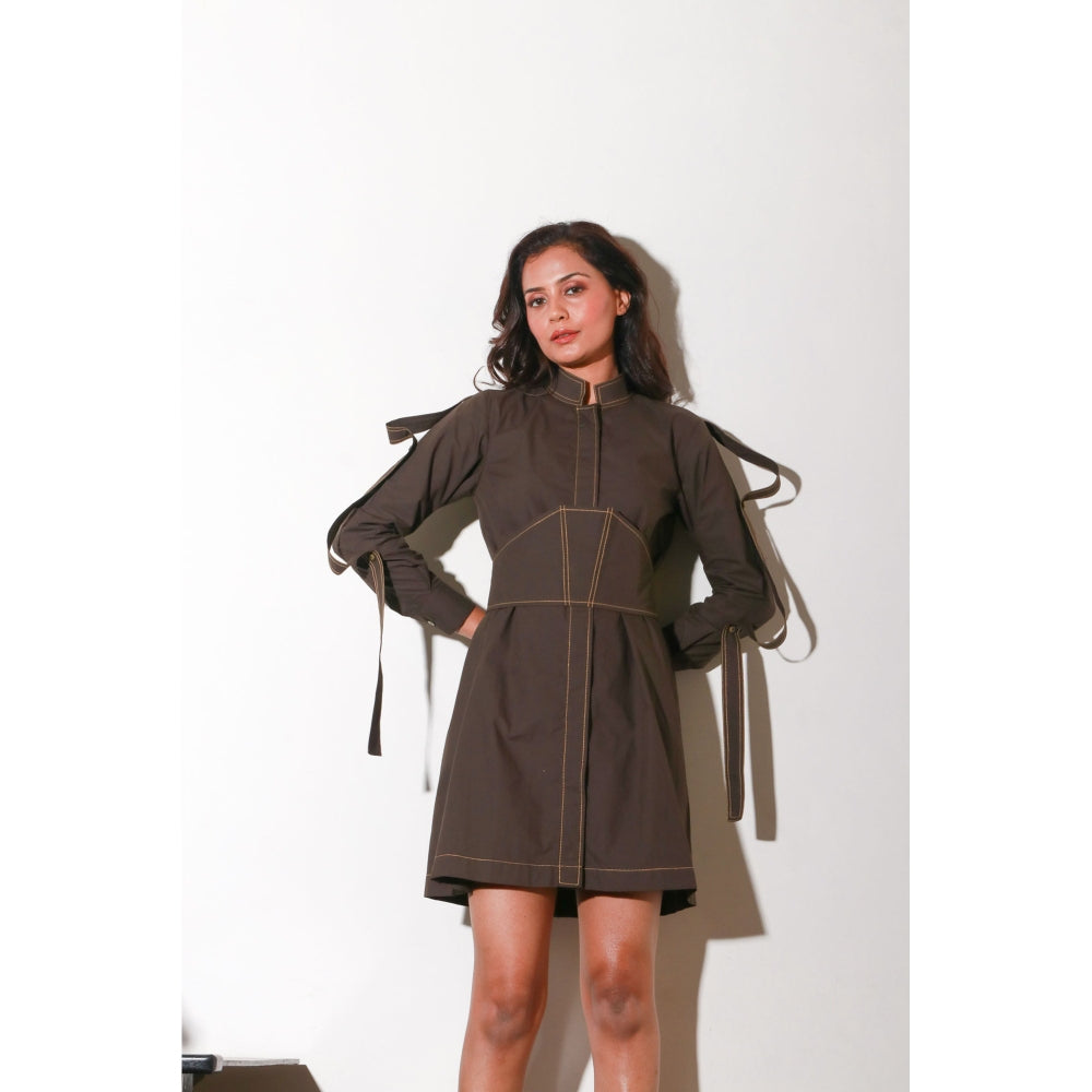 Echke Short Dress with Self Broad Belt And Side Button Patti Feature (Set of 2)