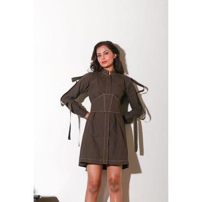 Echke Short Dress with Self Broad Belt And Side Button Patti Feature (Set of 2)