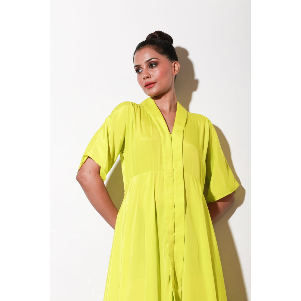 Echke Yellow French Crepe Dress with Flared Cente And Back Feature