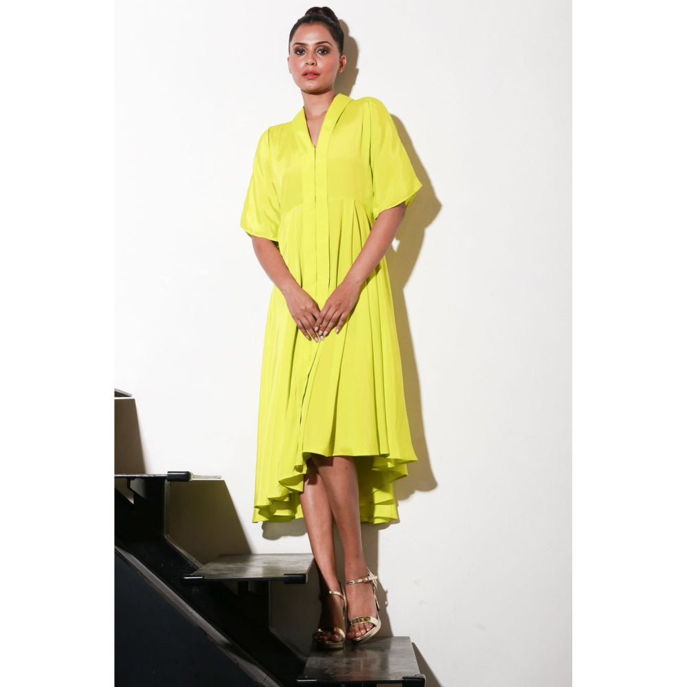 Echke Yellow French Crepe Dress with Flared Cente And Back Feature