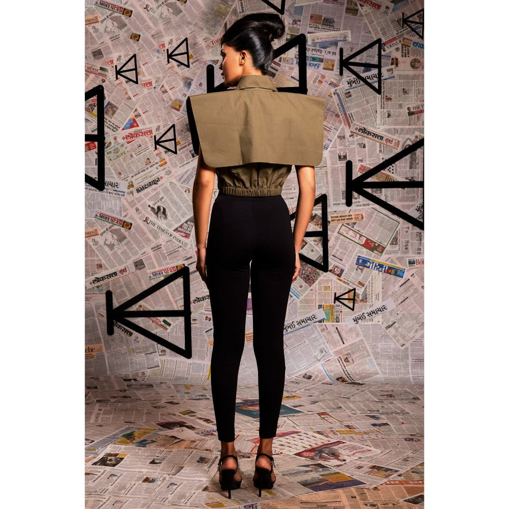 Echke Khaki Bib Pocket Crop Top