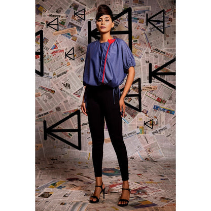 Echke Cotton Denim Balloon Top