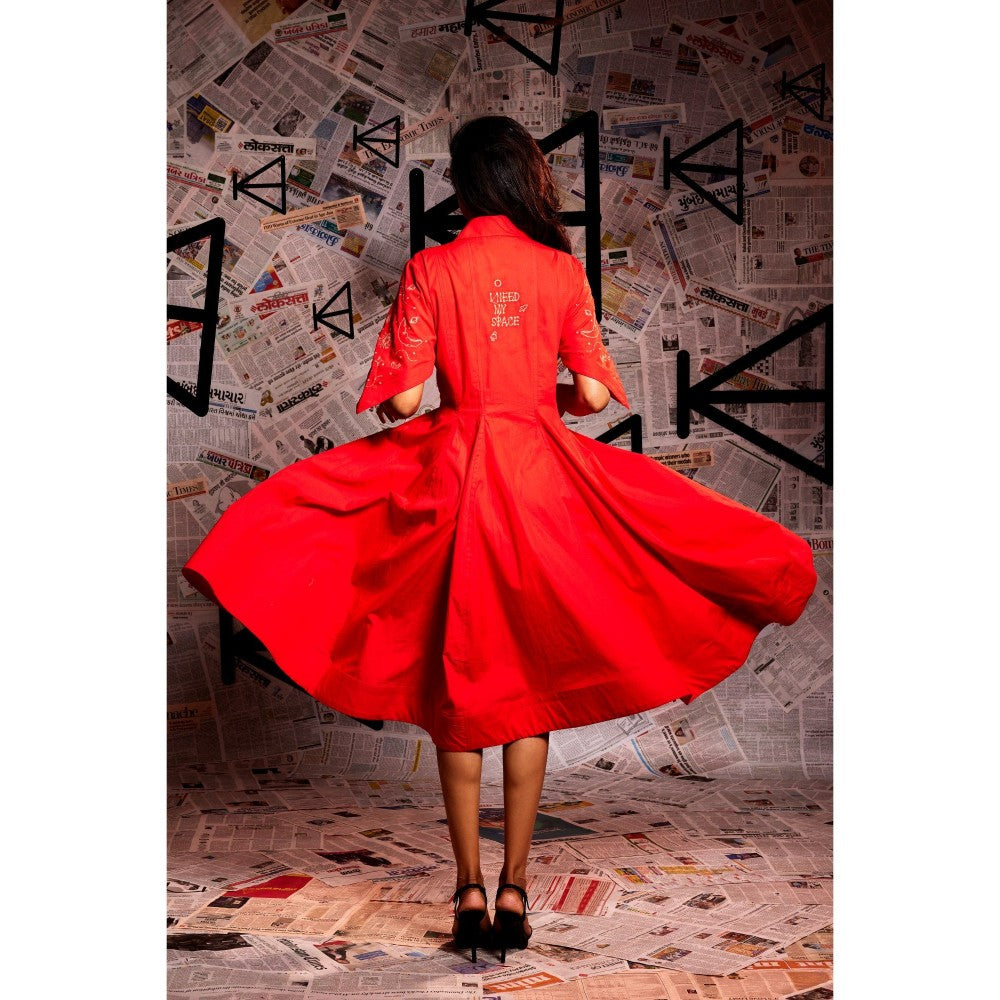 Echke Orange Midi Flared Dress