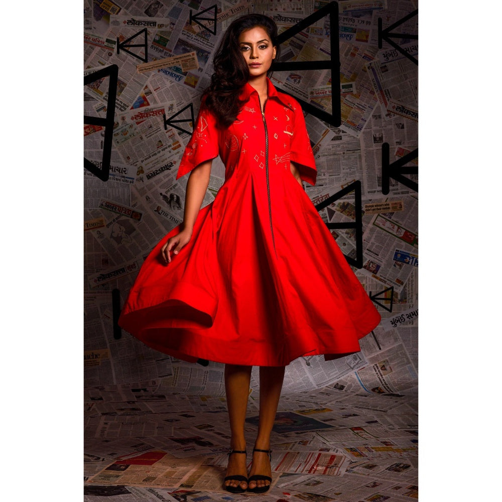 Echke Orange Midi Flared Dress