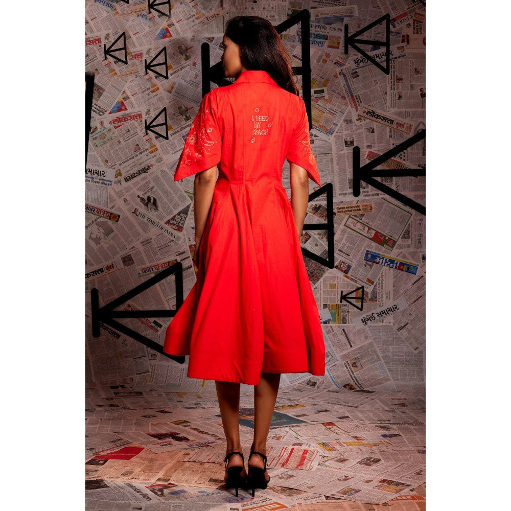 Echke Orange Midi Flared Dress