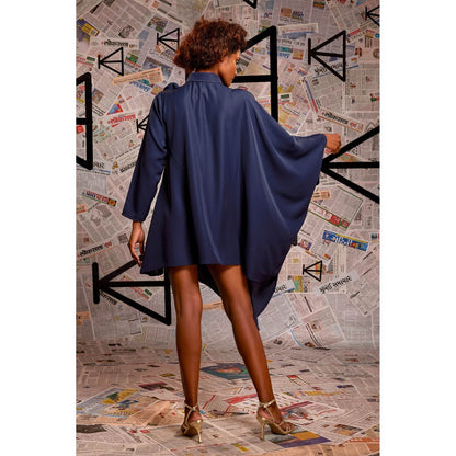 Echke Blue Rayon Asymmetrical Shirt Dress