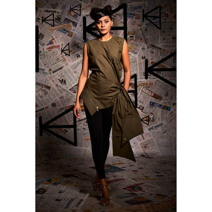 Echke Military Olive Green Upside Down Top