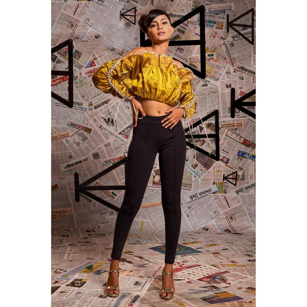 Echke Gold And Silver Foil Strapless Crop Top