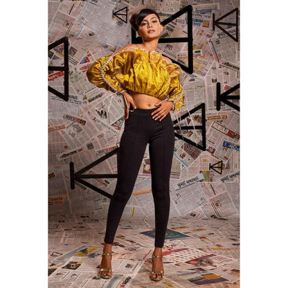 Echke Gold And Silver Foil Strapless Crop Top