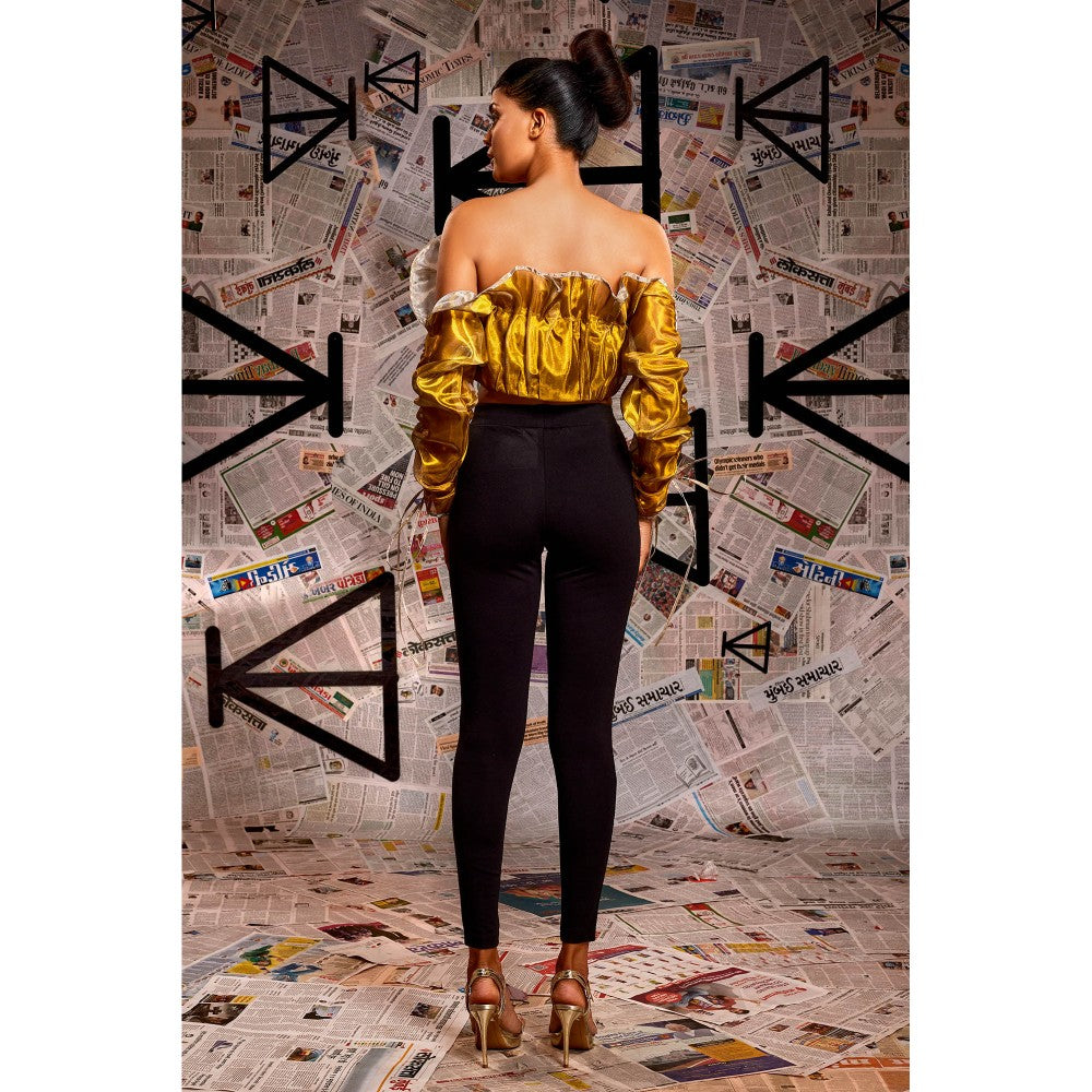Echke Gold And Silver Foil Strapless Crop Top