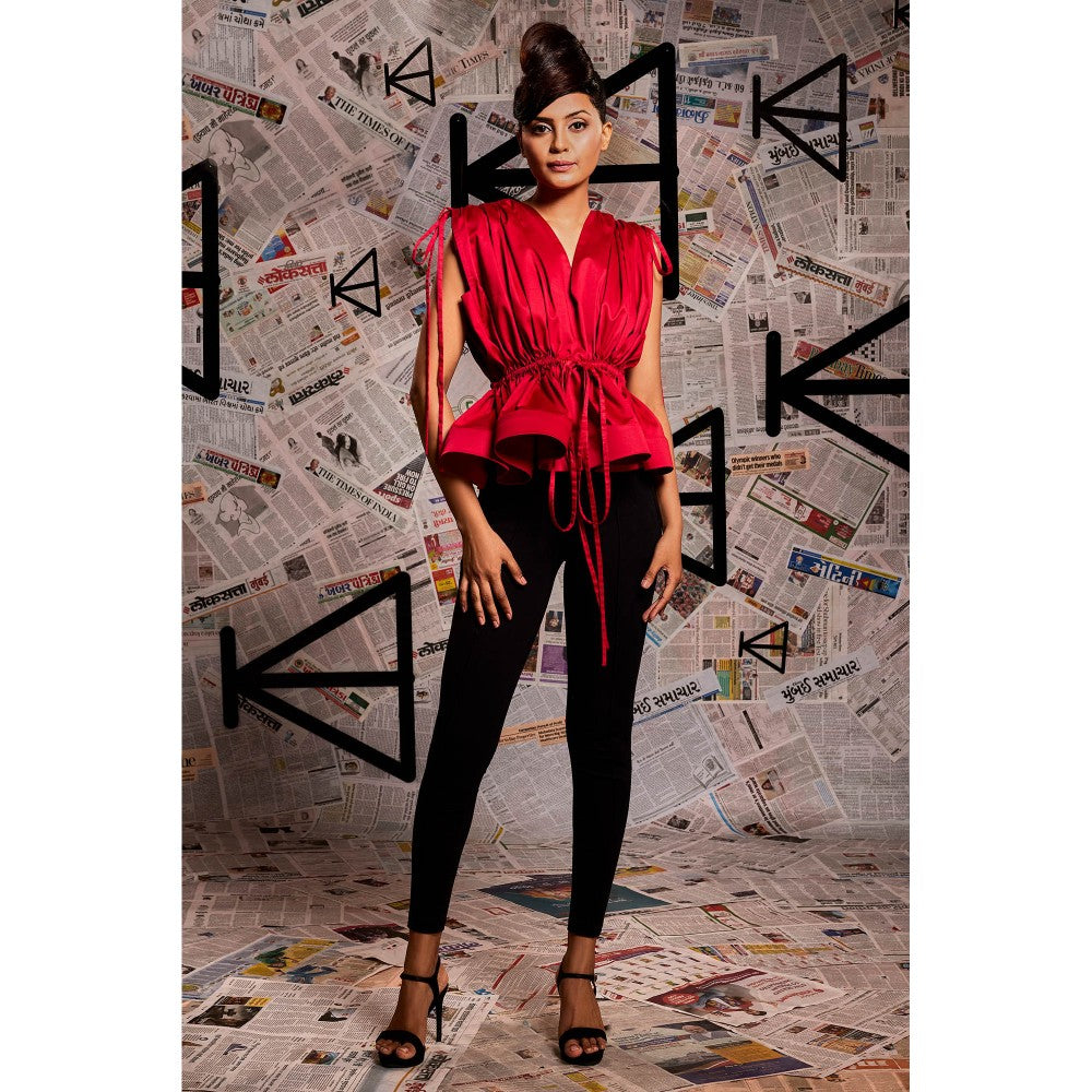 Echke Waist And Shoulder Ruching Tie-Up Top