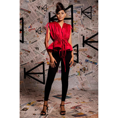Echke Waist And Shoulder Ruching Tie-Up Top