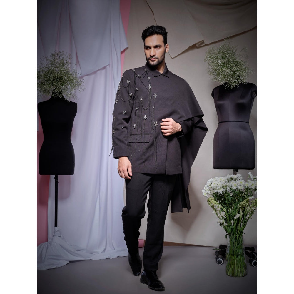 Echke Black Scuba Pallu Drape Blazer with Pant