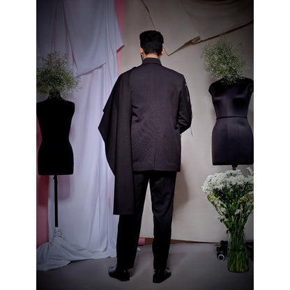 Echke Black Scuba Pallu Drape Blazer with Pant