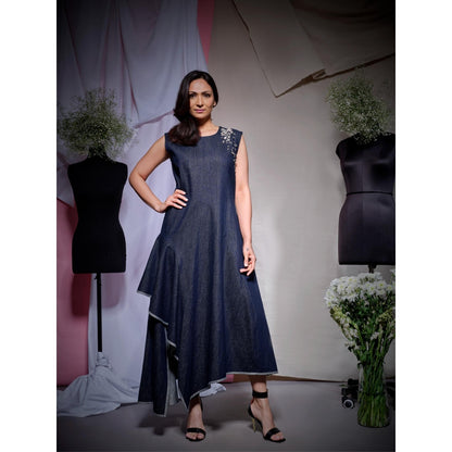 Echke Blue Shimmer Denim Midi Dress