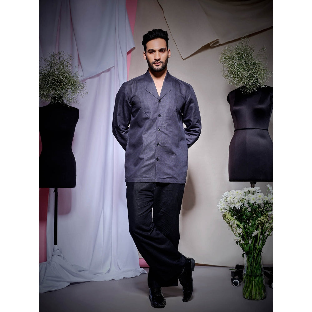 Echke Charcoal Grey Linen Uneven Cone Shirt