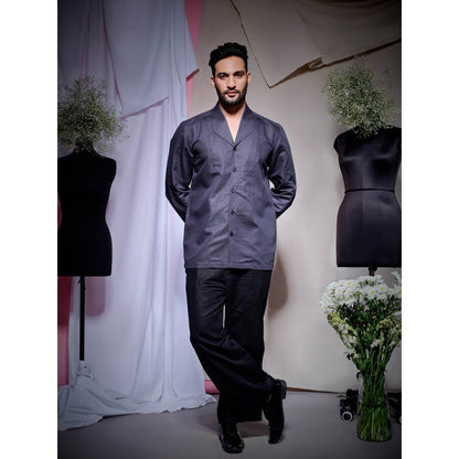 Echke Charcoal Grey Linen Uneven Cone Shirt