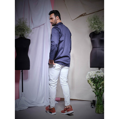 Echke Blue Pl Chinese Collar Shirt