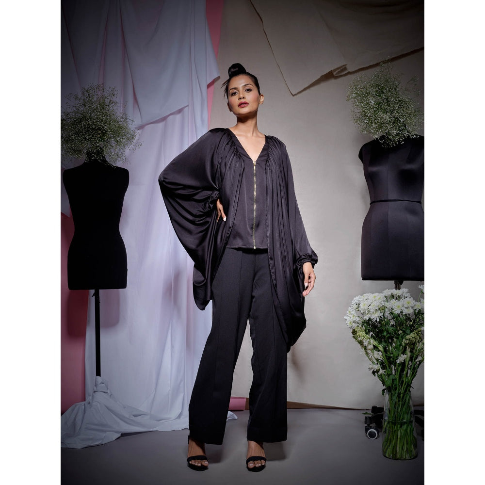 Echke Black Zara Satin Zipper Top